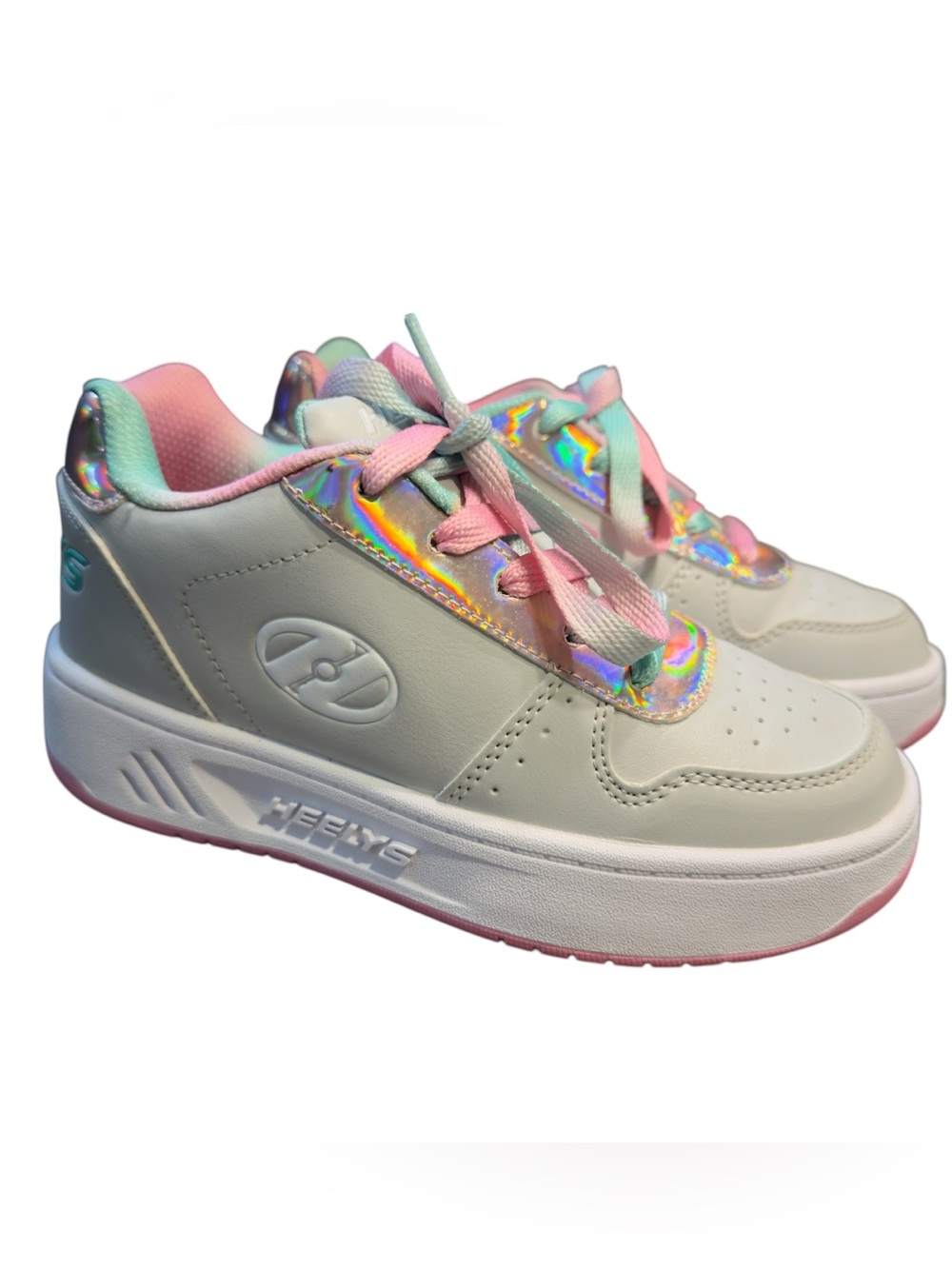 Heelys Kama skate shoes Gray/Pink iridescent girls size 1 youth wheeled sneakers